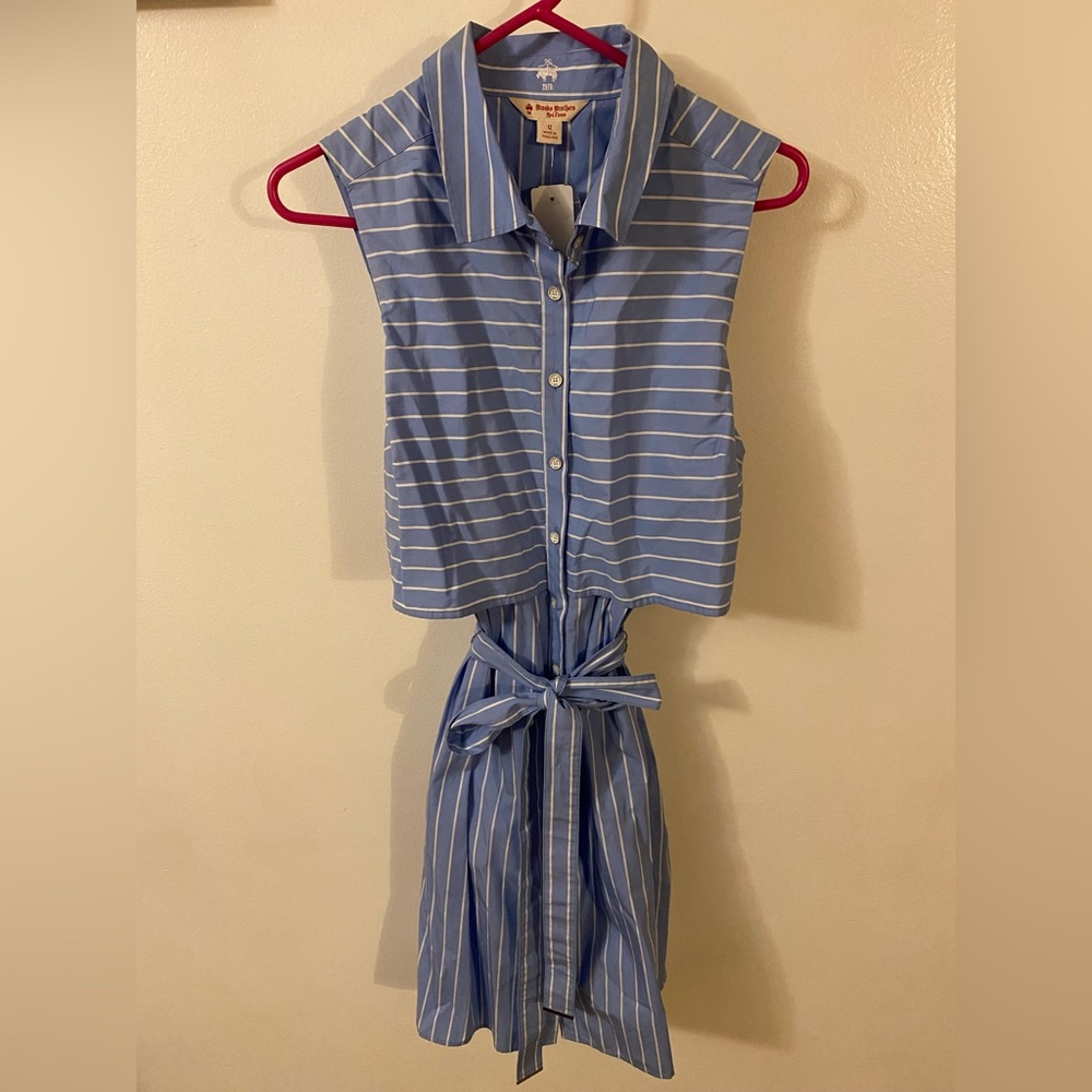 Brooks brothers, size 12, NWT, blue & white striped dress with belt